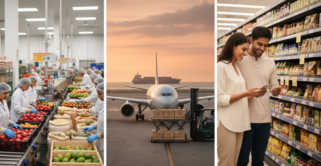 Quality product sourcing India process showing farm-to-export sourcing and premium agri selection