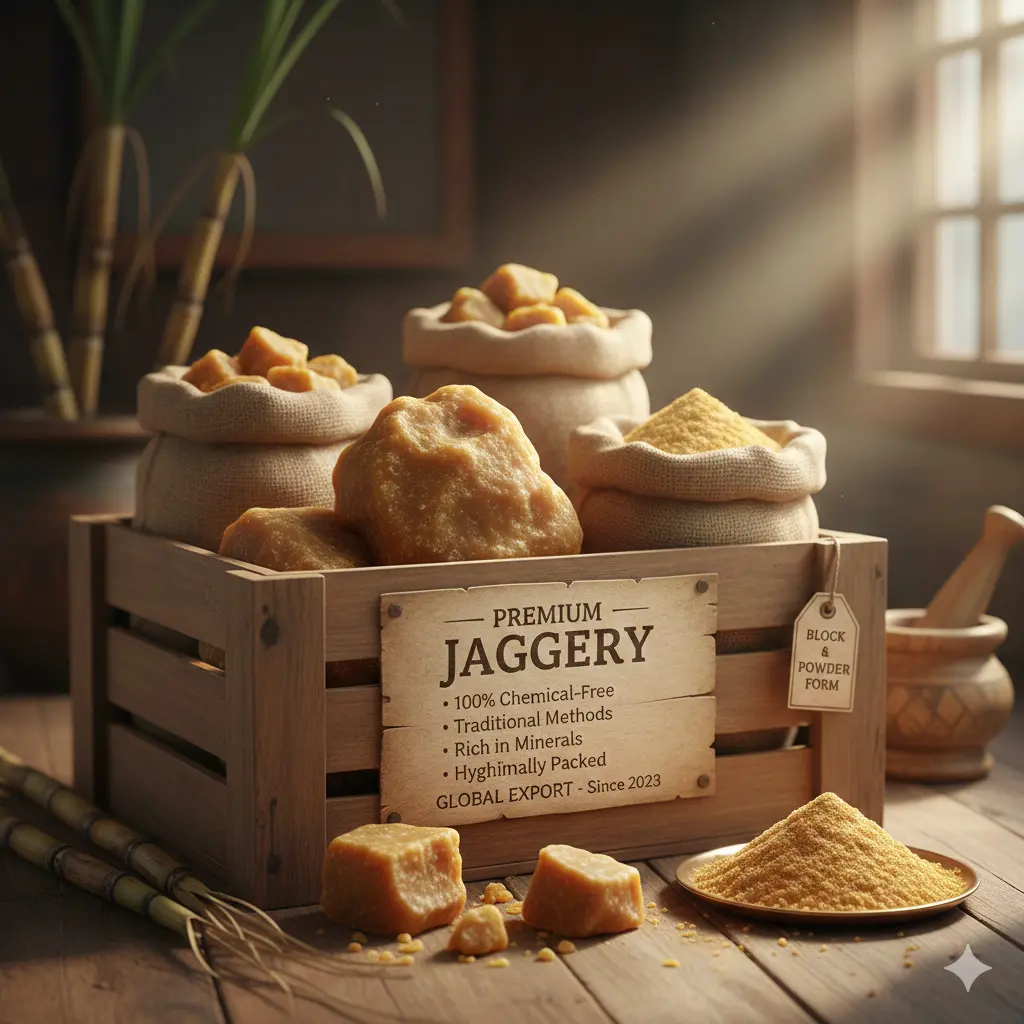 premium jaggery exporter India organic bulk jaggery blocks